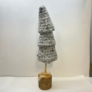 handmade crochet rustic winter christmas hygge gray tree log base decor
